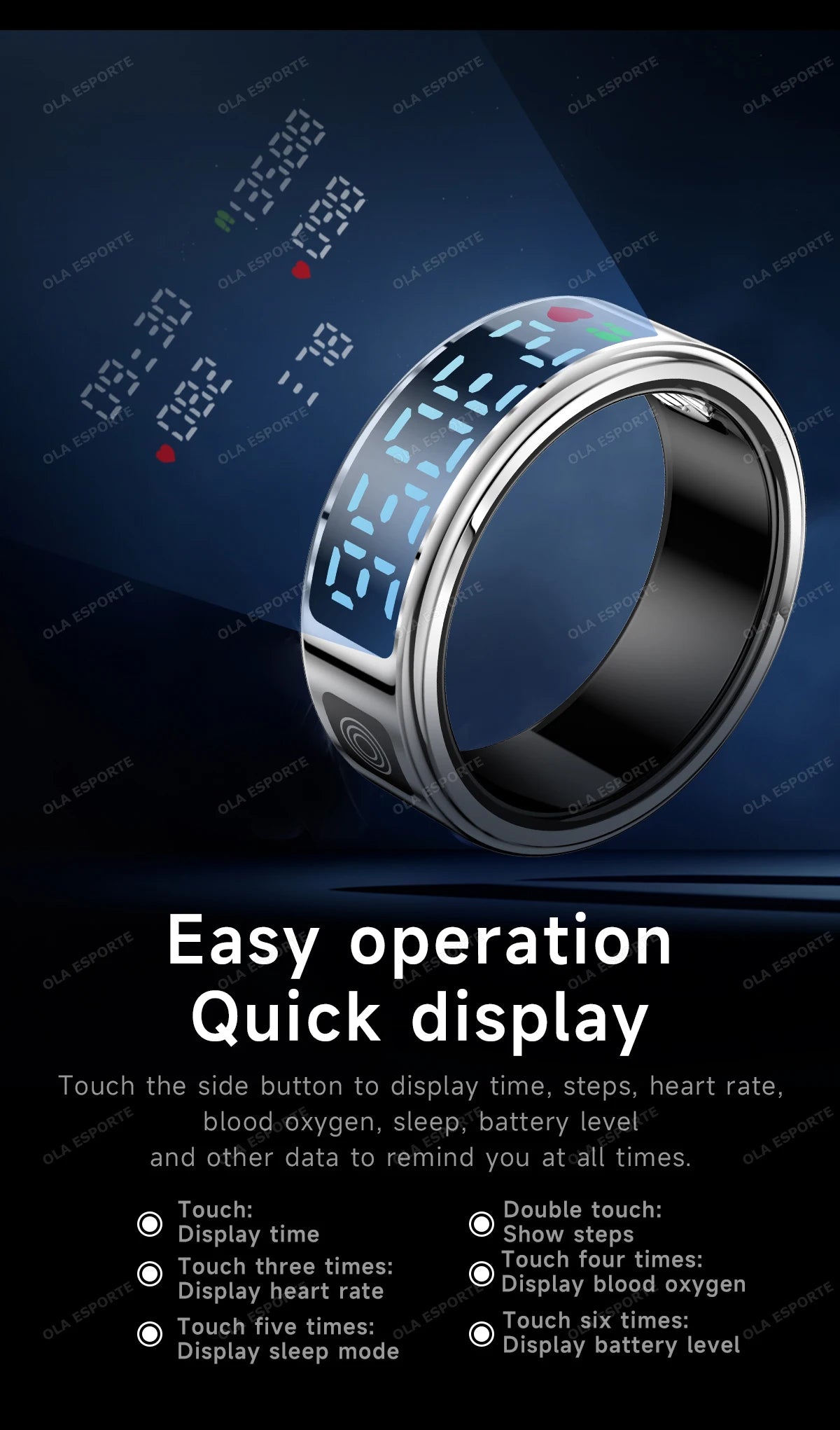 Anillo inteligente con pantalla táctil, gestor de salud, control por gestos y vídeo, resistente al agua hasta 5 ATM. Para hombres y mujeres. Nuevo anillo inteligente 2025.