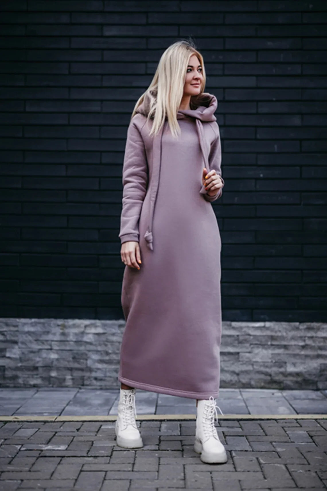 Vestido largo de punto holgado con capucha para mujer, ideal para otoño e invierno. Vestido de terciopelo con capucha, estilo casual, con detalles de costura. Vestido cálido.