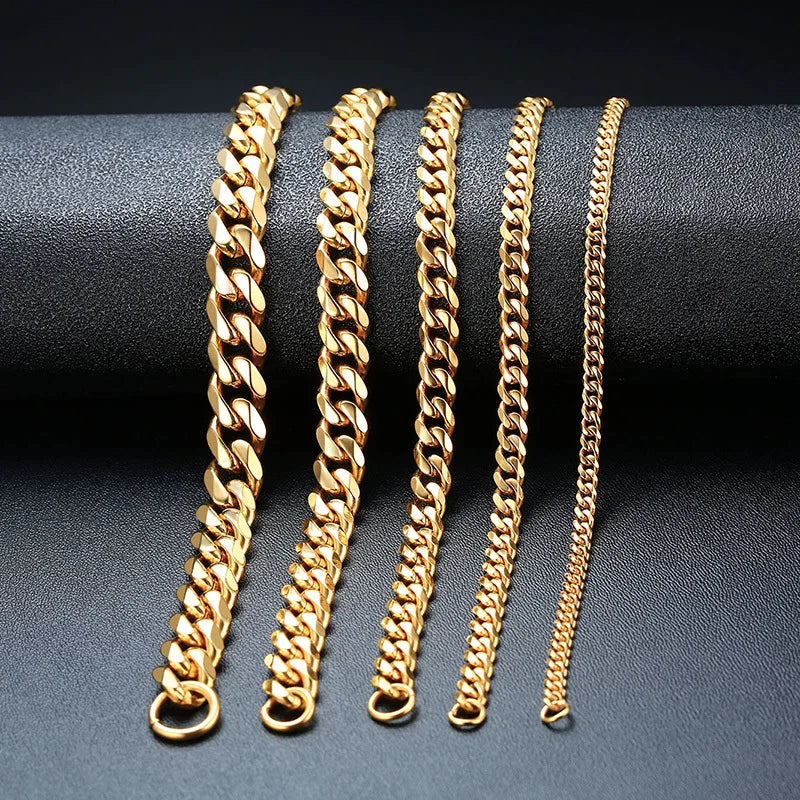 Pulsera de cadena cubana para hombres, mujeres y parejas, pulseras de acero inoxidable de 3 a 11 mm para novio, esposo o amante.