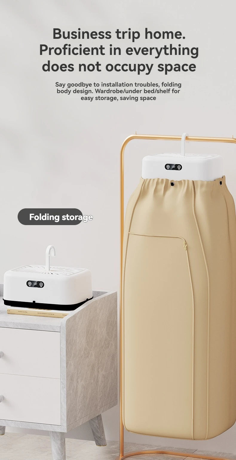 Mini secadora multifuncional eléctrica, secadora de ropa portátil, compacta y plegable con bolsa para secadora y ajuste de tiempo.