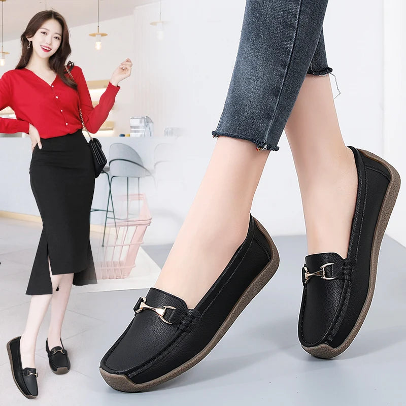 Zapatos planos de mujer 2024, mocasines de cuero, zapatillas deportivas, zapatos casuales, mocasines sin cordones, zapatos náuticos para mujer, talla grande 44.
