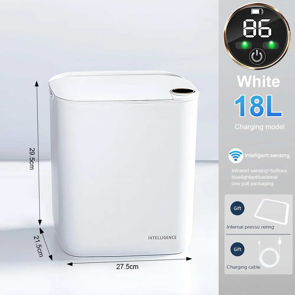 Cubo de basura inteligente con sensor de 20 litros, pantalla, recargable mediante USB tipo C, automático, para baño, cocina, inodoro y hogar inteligente.