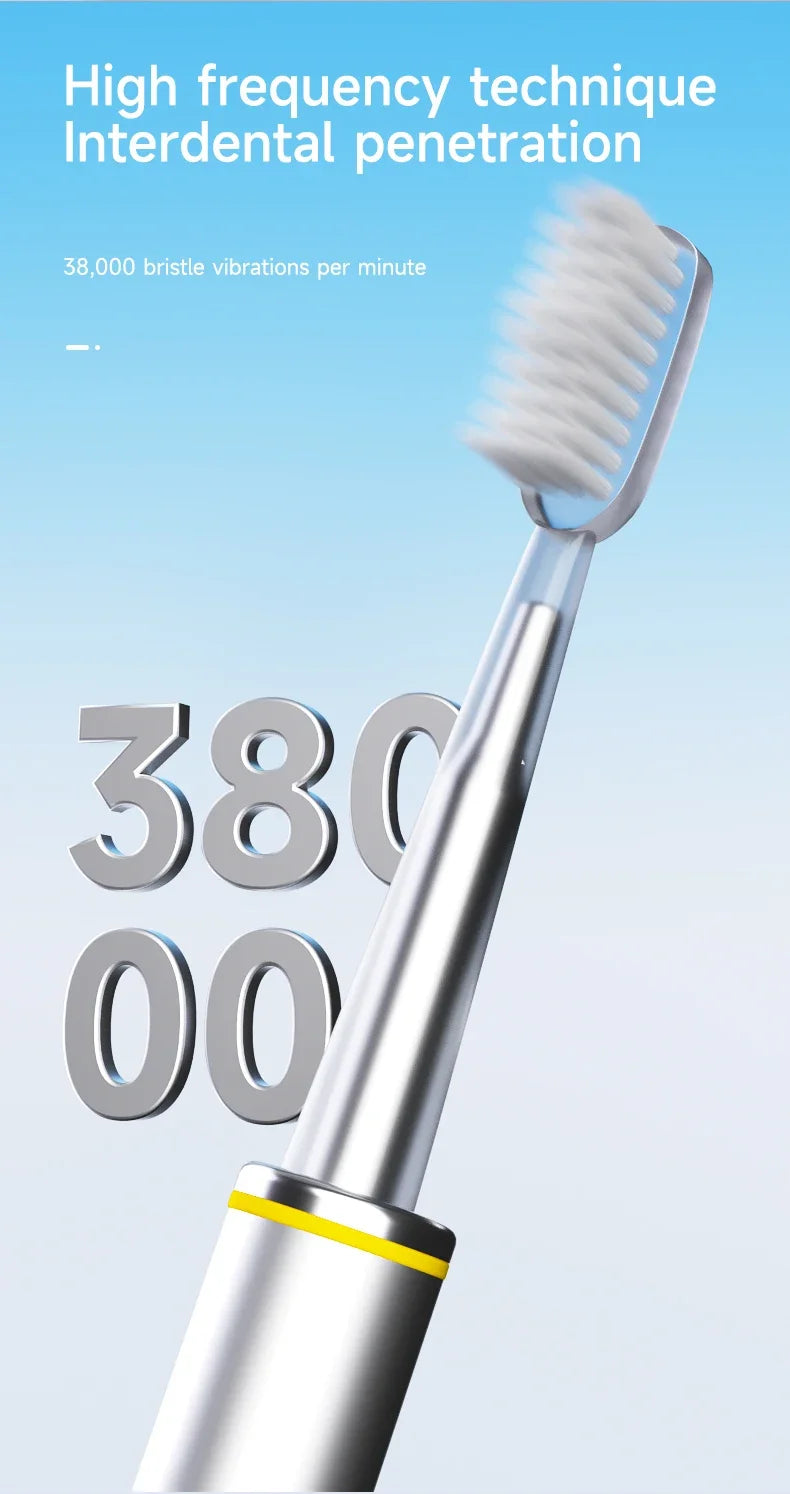 Cepillo de dientes eléctrico con cuerpo de metal fino.