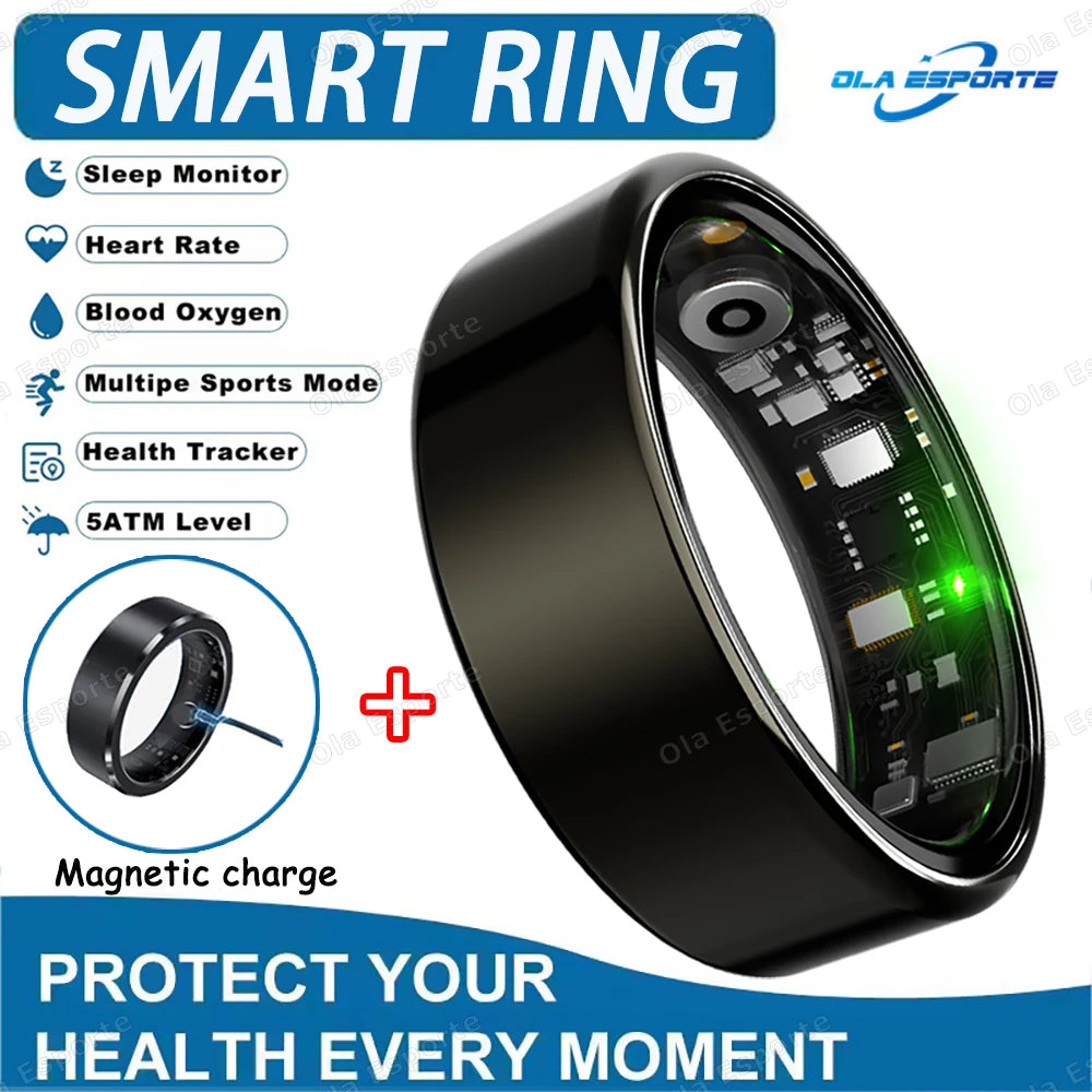 Anillo inteligente para hombres y mujeres con control de cámara, monitor de frecuencia cardíaca y oxígeno en sangre. Resistente al agua IP68 y 5ATM. Modo multideporte.