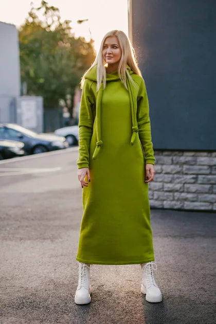 Vestido largo de punto holgado con capucha para mujer, ideal para otoño e invierno. Vestido de terciopelo con capucha, estilo casual, con detalles de costura. Vestido cálido.
