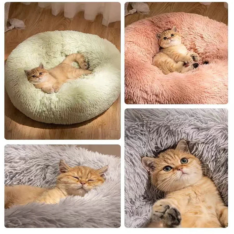 Cama suave para mascotas, almohadilla de felpa cálida de piel sintética para perros, cama relajante tipo donut redonda, cómoda para dormir, lavable, para perros y gatos pequeños y medianos.