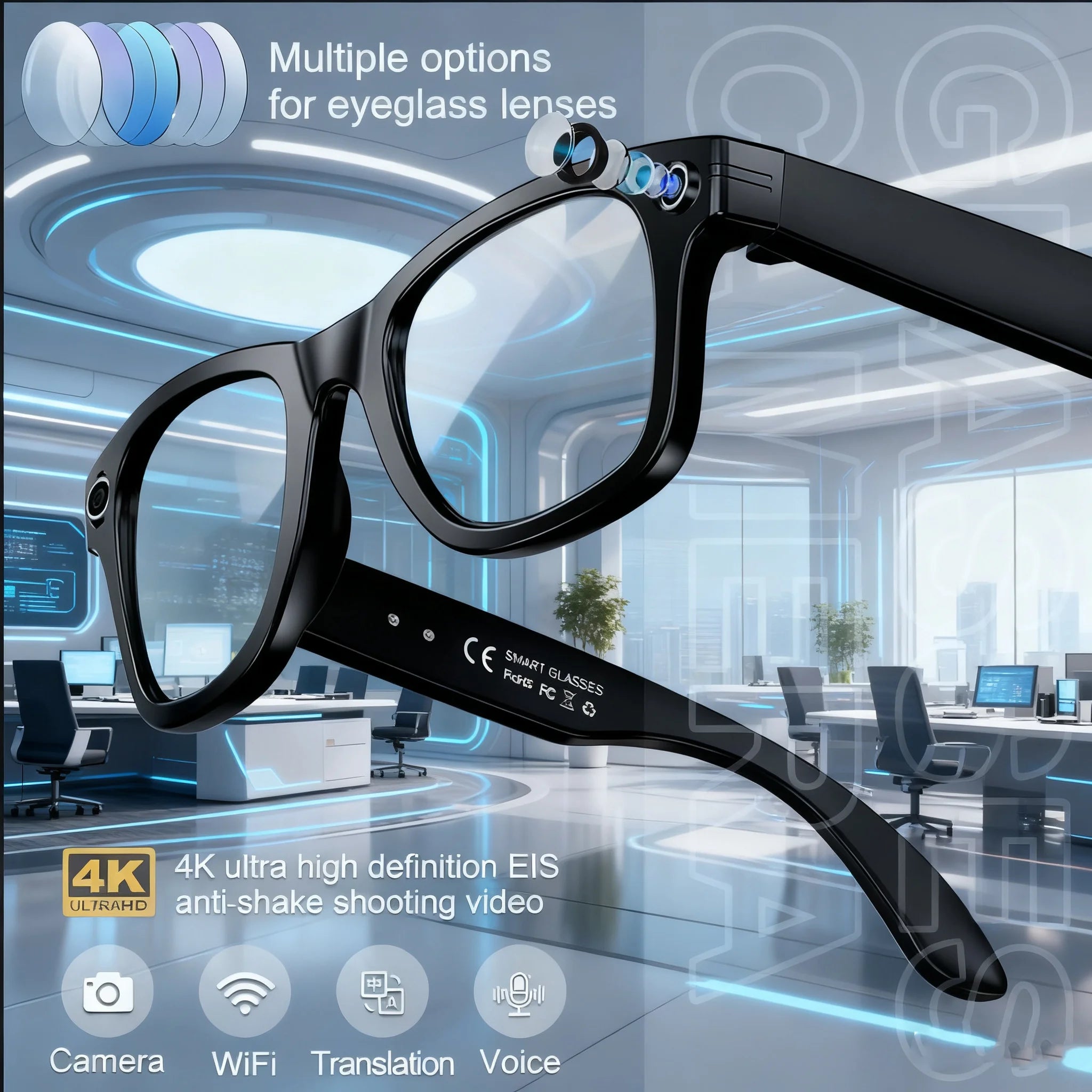 Gafas de sol inteligentes 2025 con IA, cámara de vídeo de 8 MP, traducción, Bluetooth, llamadas, reproducción de música, para hombres y mujeres, grabación al 100%.