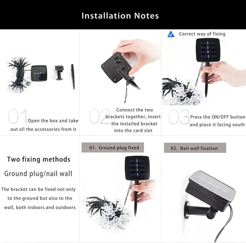 Guirnaldas de luces solares con forma de flores de cerezo para jardín, luces solares impermeables para exteriores, decoración navideña para césped y caminos.