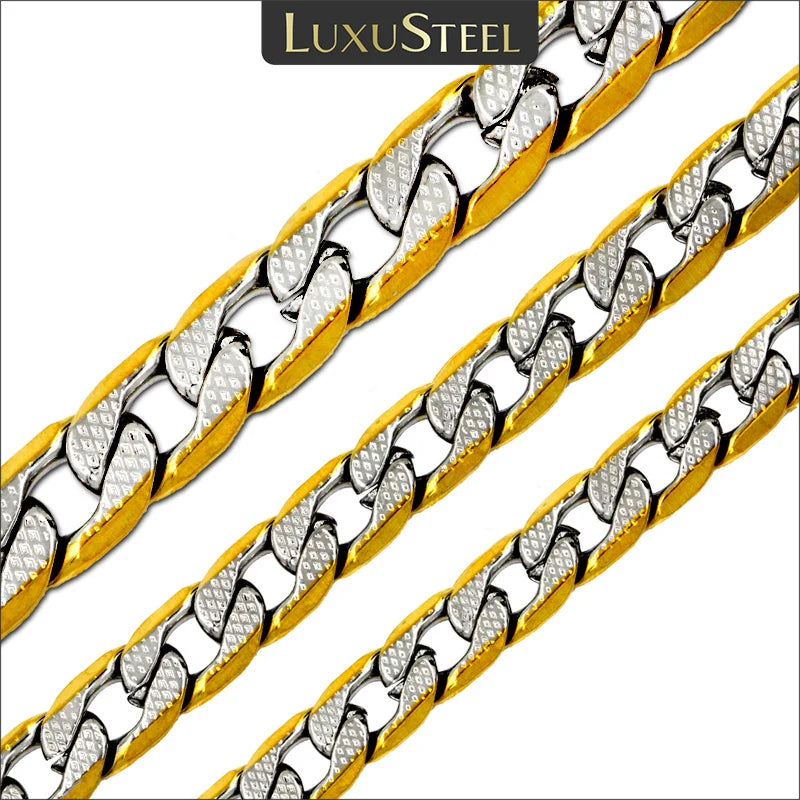 Collar de cadena cubana LUXUSTEEL para hombre y mujer, chapado en oro, color plata, acero inoxidable, patrón de eslabones curb