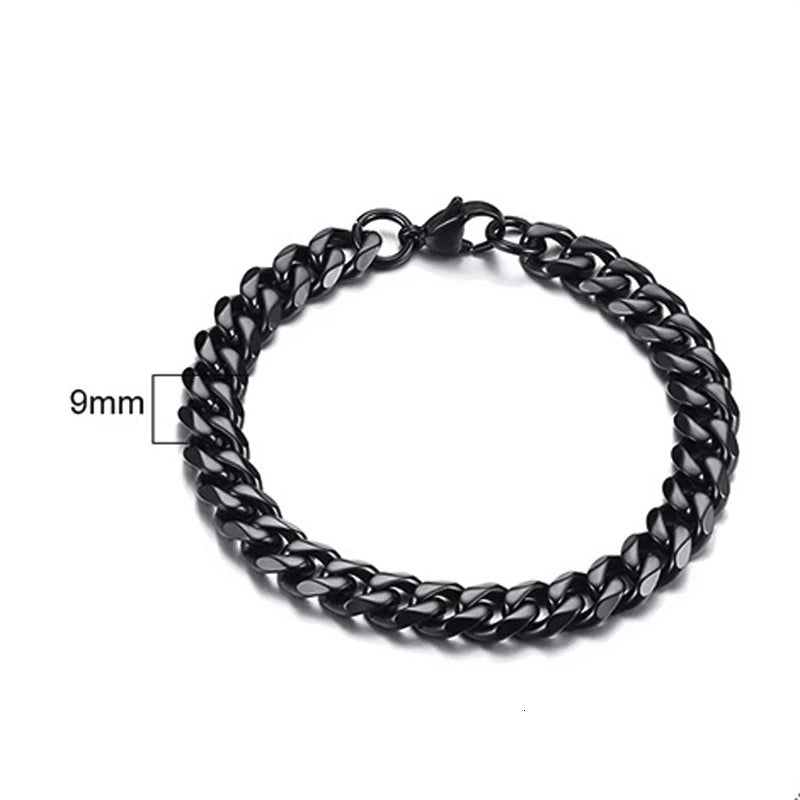 Pulsera de cadena cubana para hombres, mujeres y parejas, pulseras de acero inoxidable de 3 a 11 mm para novio, esposo o amante.