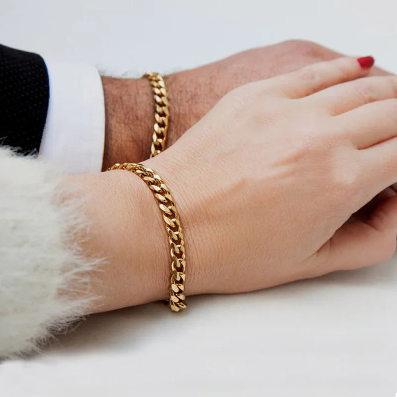 Pulsera de cadena cubana para hombres, mujeres y parejas, pulseras de acero inoxidable de 3 a 11 mm para novio, esposo o amante.
