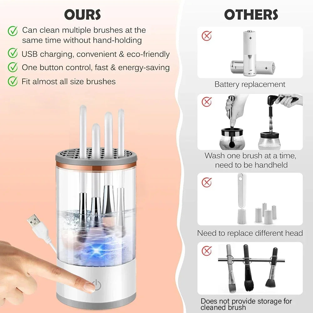 Limpiador eléctrico de brochas de maquillaje, herramienta recargable para limpiar brochas de maquillaje, soporte automático para limpiar brochas de maquillaje.