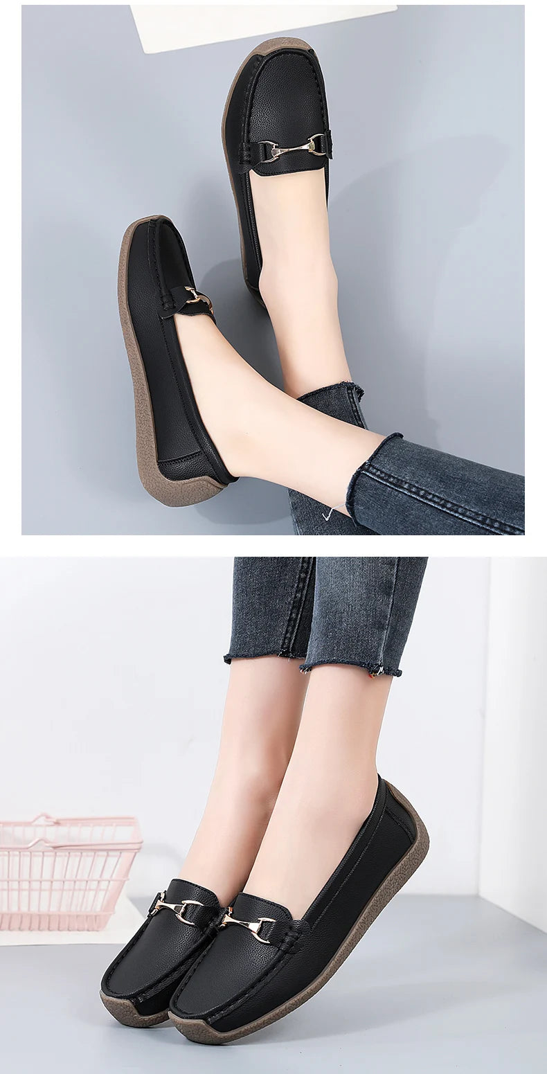 Zapatos planos de mujer 2024, mocasines de cuero, zapatillas deportivas, zapatos casuales, mocasines sin cordones, zapatos náuticos para mujer, talla grande 44.