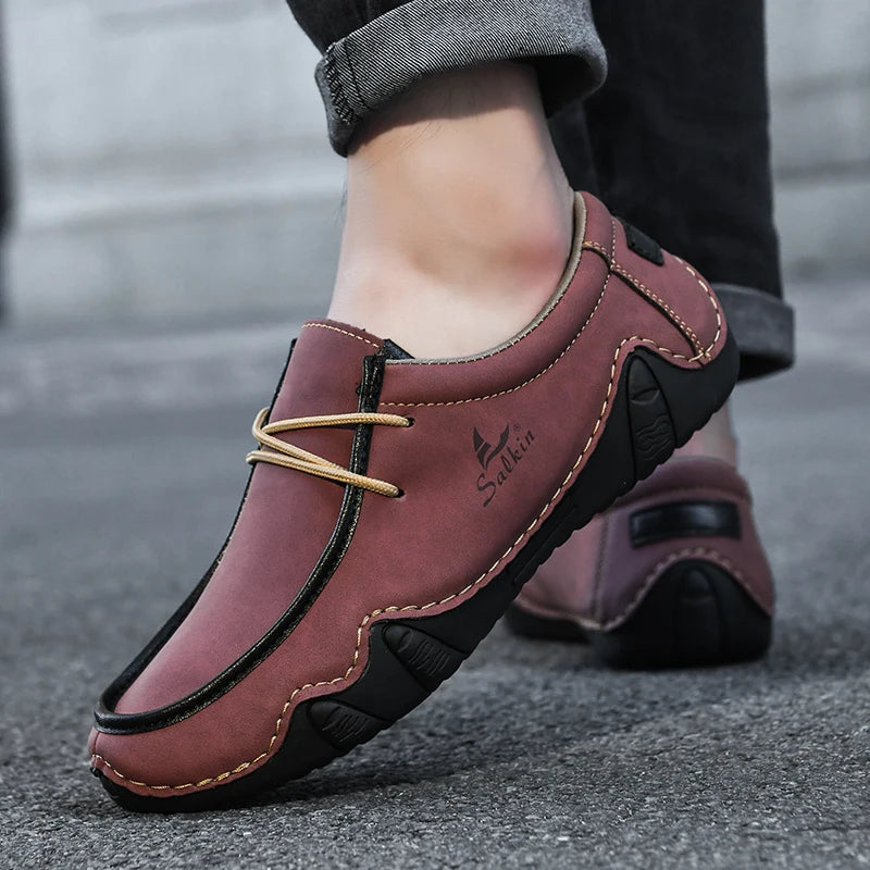 Zapatillas de moda para mujer, hechas a mano, de cuero, estilo casual, con plataforma, mocasines, transpirables, para conducir, tallas grandes.