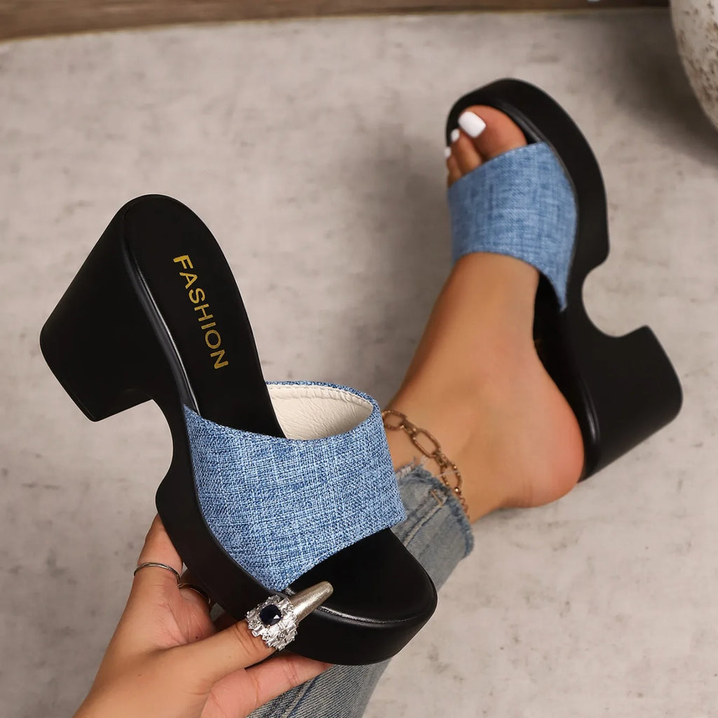 Sandalias de verano para mujer, sandalias de plataforma gruesa con punta abierta, chanclas para exteriores, tacón grueso, zapatos de tacón alto minimalistas de moda para mujer.