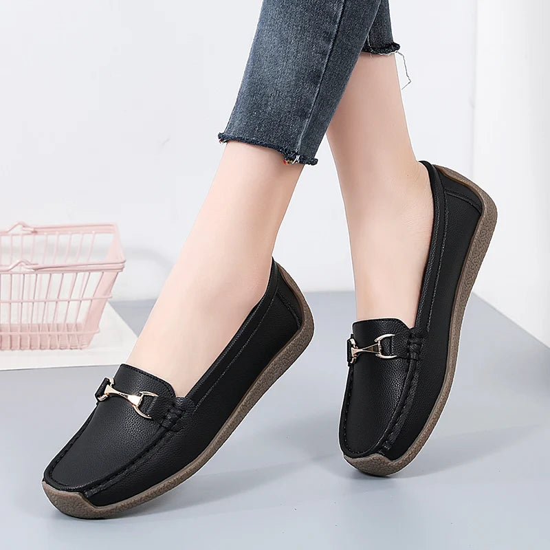 Zapatos planos de mujer 2024, mocasines de cuero, zapatillas deportivas, zapatos casuales, mocasines sin cordones, zapatos náuticos para mujer, talla grande 44.