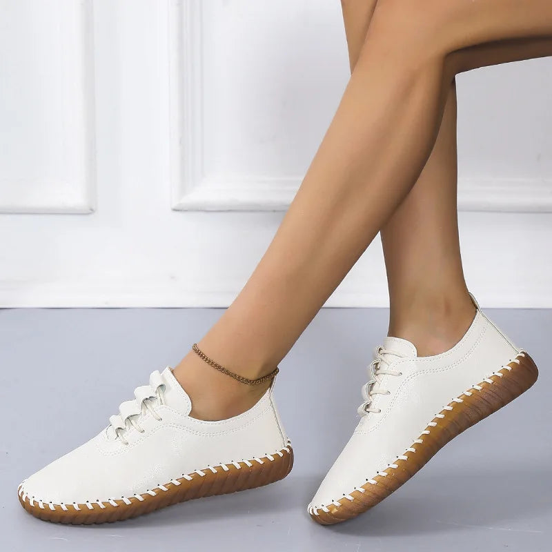 Zapatos planos para mujer 2025, nuevos, hechos a mano, zapatillas deportivas para mujer, zapatos casuales de moda para mamá, mocasines cómodos para mujer, tallas grandes 35-43.