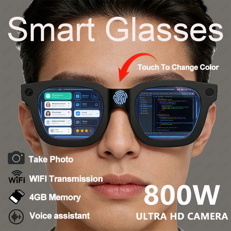 Gafas inteligentes 2026 800W HD Foto Video Grabación IA Traducción Lentes fotocromáticas táctiles Llamadas Bluetooth Música Gafas multifunción