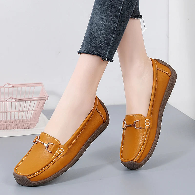 Zapatos planos de mujer 2024, mocasines de cuero, zapatillas deportivas, zapatos casuales, mocasines sin cordones, zapatos náuticos para mujer, talla grande 44.