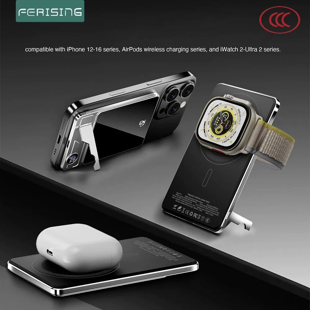 Batería externa de 5000 mAh y 10000 mAh con certificación CCC, estándar chino, con soporte, compatible con MagSafe, carga rápida inalámbrica magnética de 20 W.
