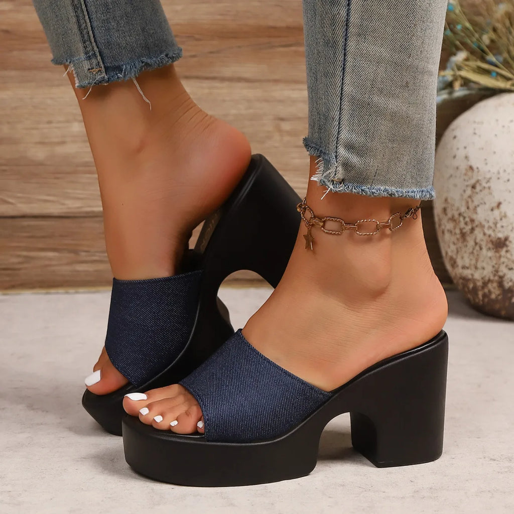 Sandalias de verano para mujer, sandalias de plataforma gruesa con punta abierta, chanclas para exteriores, tacón grueso, zapatos de tacón alto minimalistas de moda para mujer.