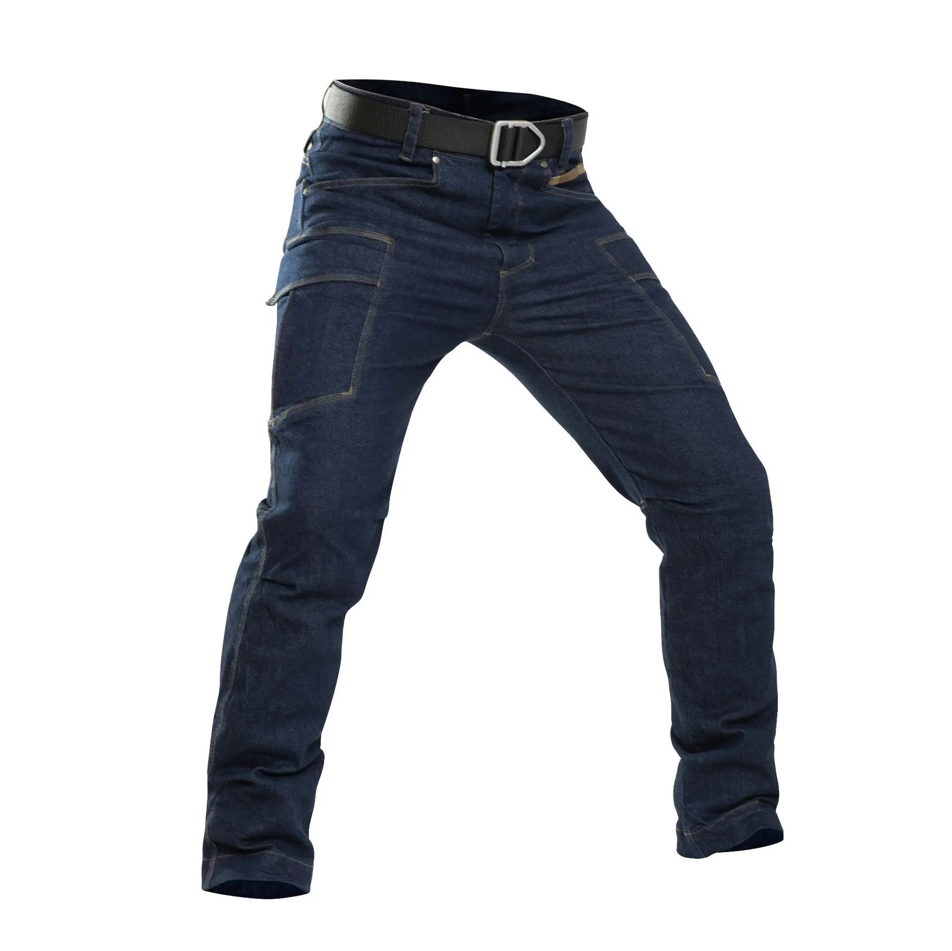 Pantalones vaqueros tácticos para hombre, estilo militar, de mezclilla, cargo, con múltiples bolsillos, elásticos, informales, para trabajo, entrenamiento y senderismo al aire libre.
