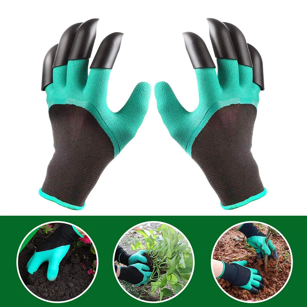 Juego de herramientas de jardinería de 4 piezas con paleta, rastrillo cultivador, paleta de trasplante y guantes de jardinería para desherbar y aflojar la tierra.