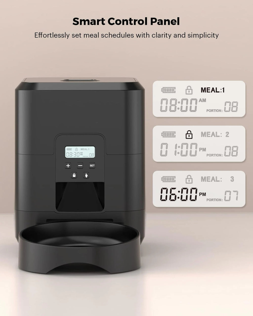 Comedero automático inteligente WiFi de 2 litros para gatos y perros con temporizador y alerta de bajo nivel de comida.