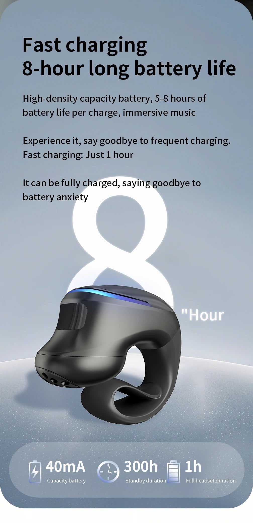Auriculares inalámbricos Bluetooth de conducción ósea 5.3 con clip parlante, uso prolongado sin dolor, batería de muy larga duración