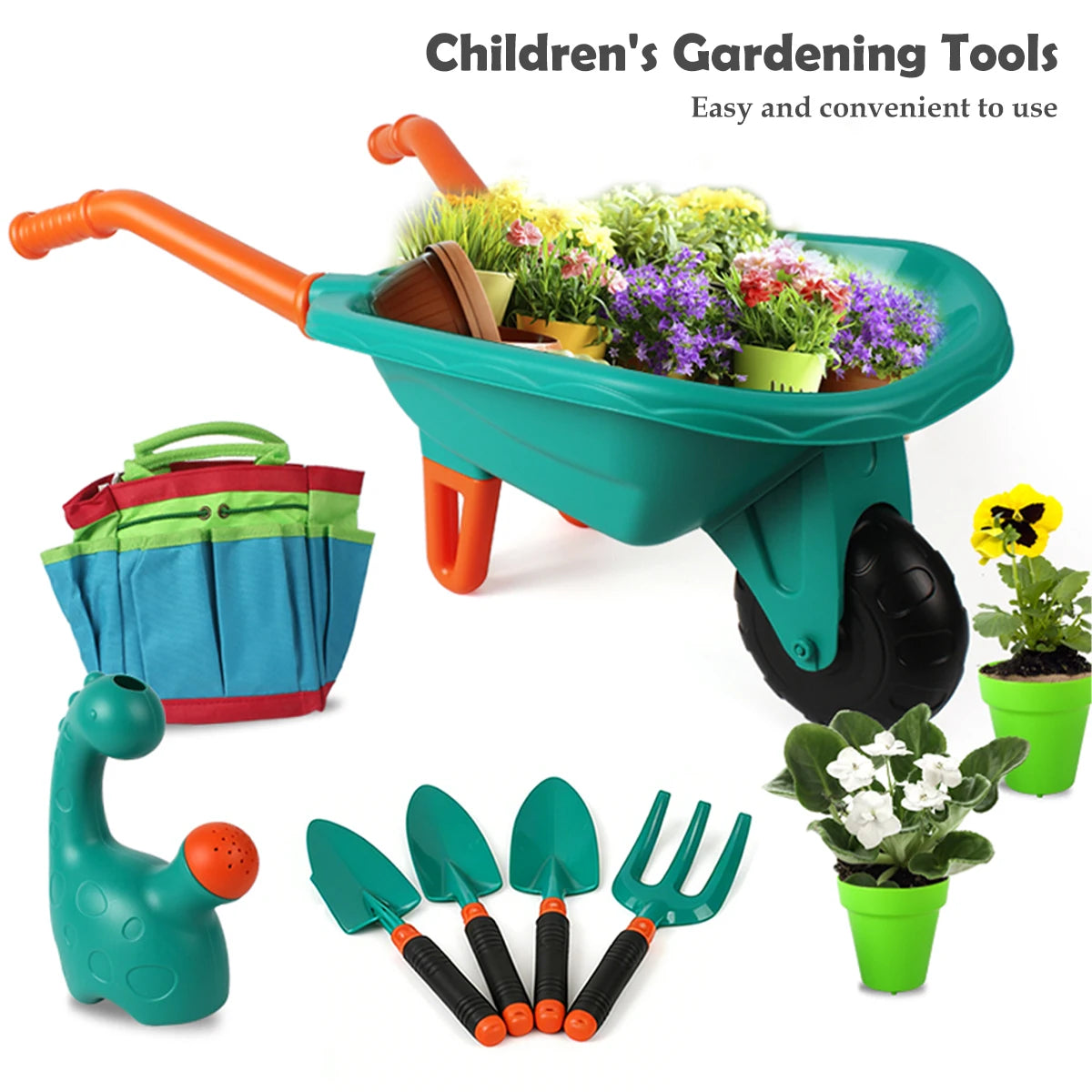Juego de herramientas de jardinería de juguete para niños, delantal, guantes, herramientas para plantas y flores, regalos para niños y niñas.