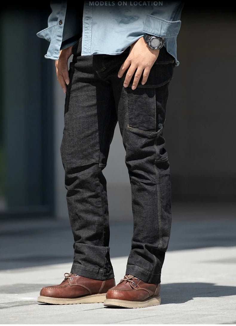 Pantalones vaqueros tácticos para hombre, estilo militar, de mezclilla, cargo, con múltiples bolsillos, elásticos, informales, para trabajo, entrenamiento y senderismo al aire libre.
