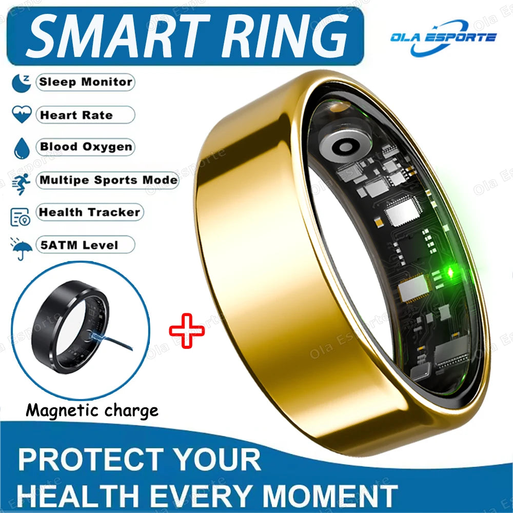 Anillo inteligente para hombres y mujeres con control de cámara, monitor de frecuencia cardíaca y oxígeno en sangre. Resistente al agua IP68 y 5ATM. Modo multideporte.
