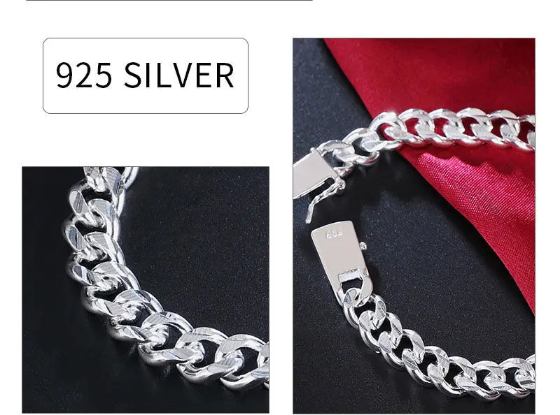 Pulsera BAYTTLING de plata de ley 925, 10 mm, cadena cubana de 8 pulgadas, para hombre y mujer, joyería de moda para fiestas y compromisos.