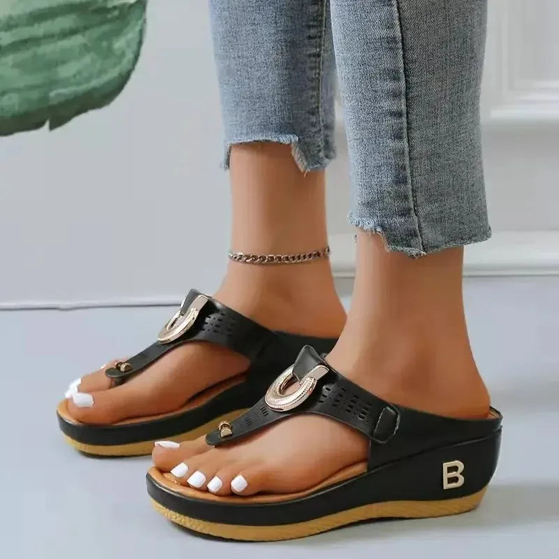 Sandalias de verano para mujer 2024, sandalias de cuña con plataforma de talla grande, chanclas antideslizantes con punta abierta, zapatos de playa cómodos para mujer