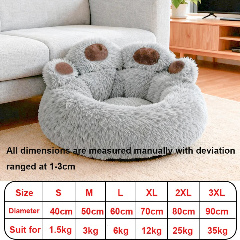 Cama de invierno grande para perros con forma de pata, cama relajante para mascotas, cama de felpa cálida tipo donut para perros y gatos con base antideslizante, tamaño grande para perros grandes.