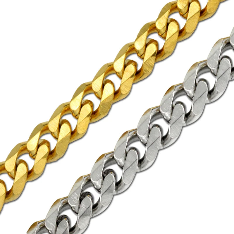 Collar cubano de color plata LUXUKISSKIDS para hombre y mujer, estilo punk básico, de acero inoxidable, eslabones tipo gargantilla, color dorado.