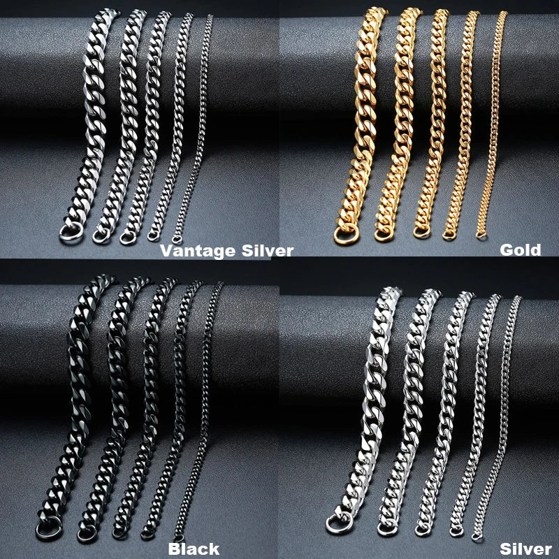 Pulsera de cadena cubana para hombres, mujeres y parejas, pulseras de acero inoxidable de 3 a 11 mm para novio, esposo o amante.