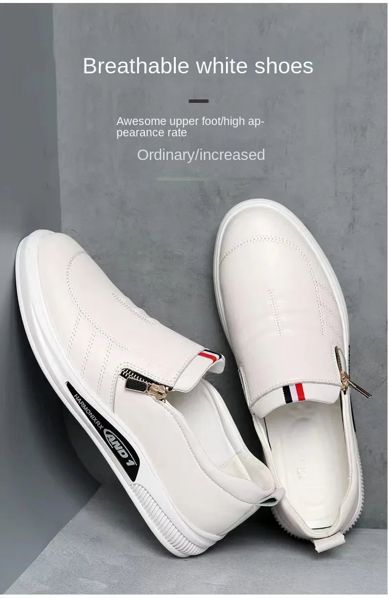 Zapatos casuales de cuero para hombre, mocasines con cremallera, zapatillas de marca de lujo para hombre, cómodos, casuales, mocasines, zapatos para conducir al aire libre.