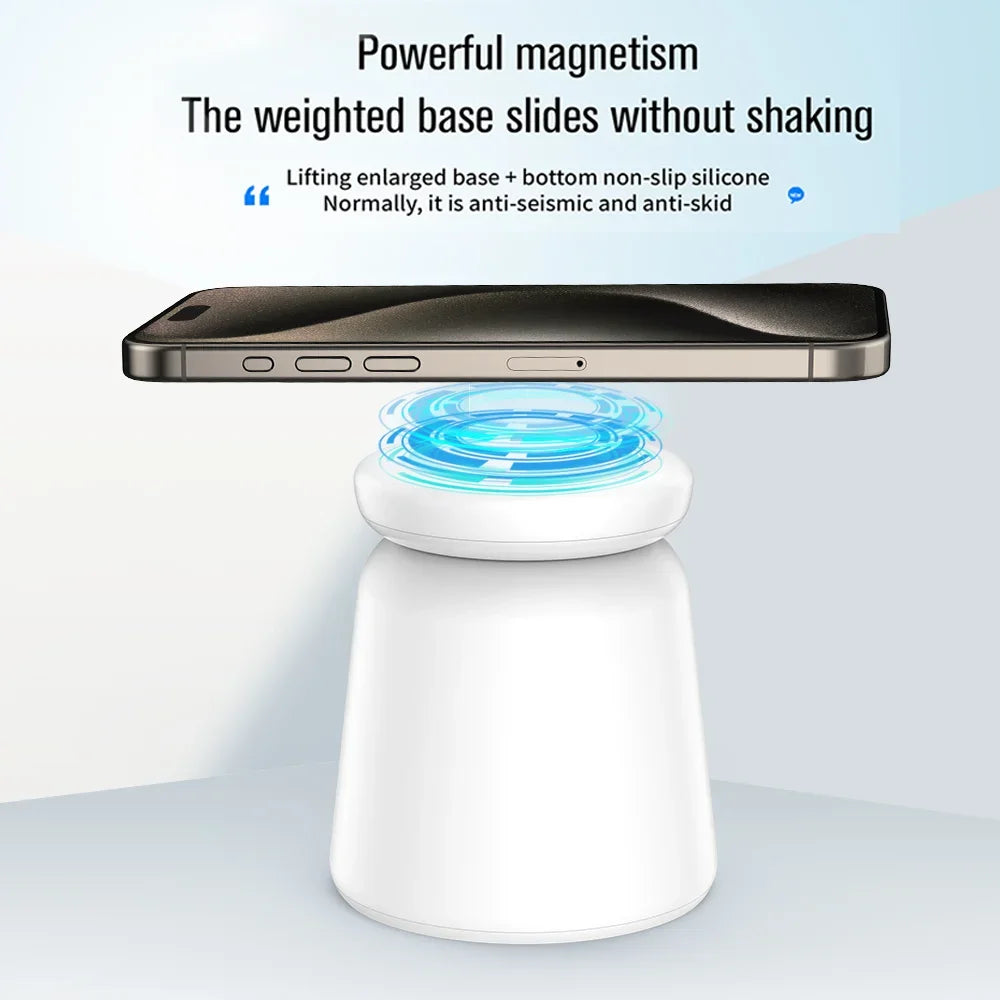 Soporte cargador inalámbrico magnético plegable 3 en 1 para iPhone 15, 14, 13, 12 Pro Max, AirPods, Apple Watch 9, 8, 7 y 6. Base de carga rápida.