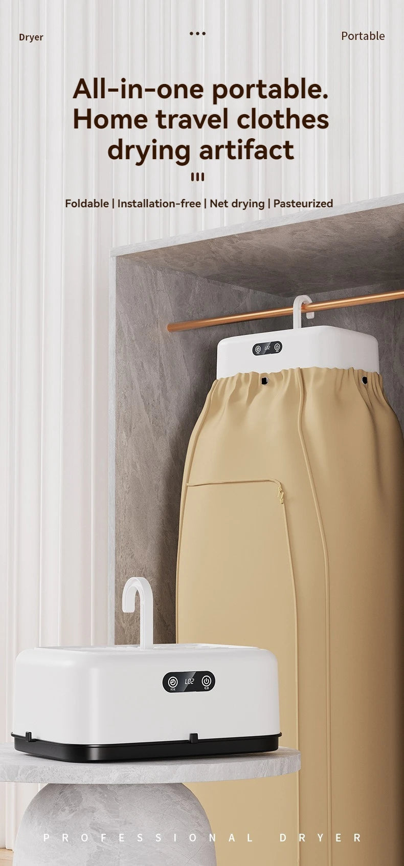 Mini secadora multifuncional eléctrica, secadora de ropa portátil, compacta y plegable con bolsa para secadora y ajuste de tiempo.