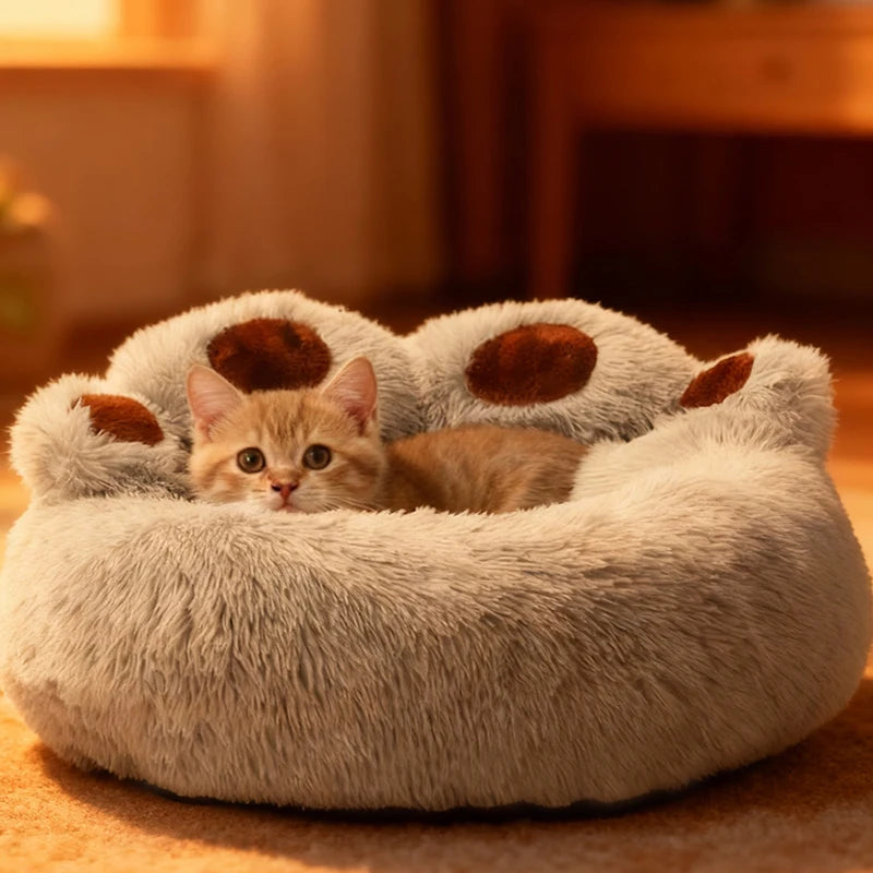 Cama de invierno grande para perros con forma de pata, cama relajante para mascotas, cama de felpa cálida tipo donut para perros y gatos con base antideslizante, tamaño grande para perros grandes.