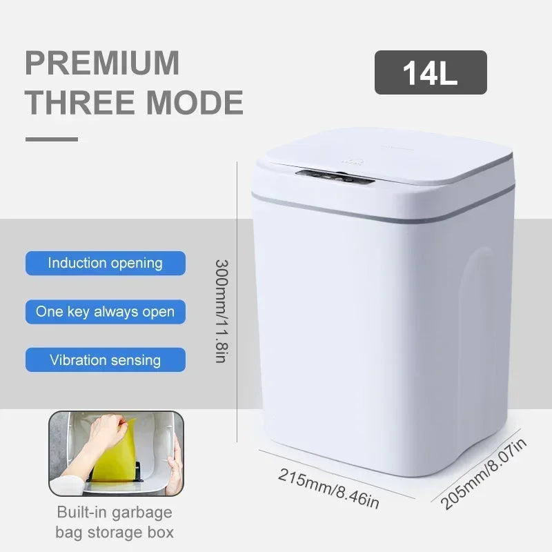 Cubo de basura inteligente de 12-16 litros con sensor automático, contenedor eléctrico impermeable para cocina y baño, para reciclaje y basura.