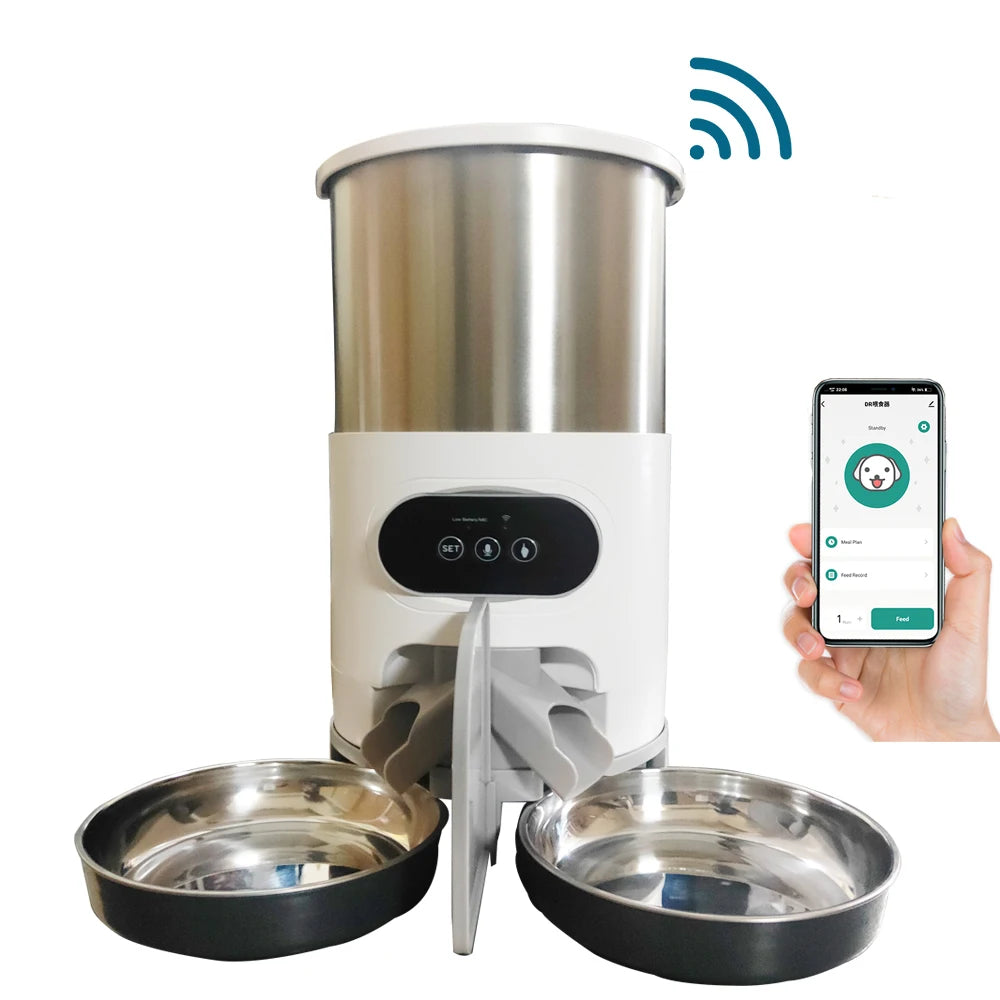 Comedero automático para mascotas de 4,5 L con conexión WIFI y aplicación, dispensador de comida seca, grabadora de voz y temporizador, ideal para gatos y perros grandes.
