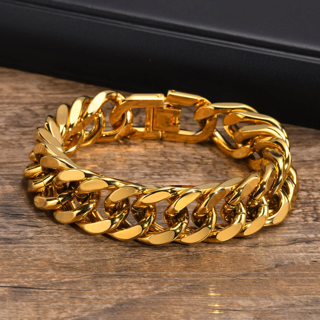 Pulsera de cadena cubana gruesa para hombre, acero inoxidable, oro, plata, negro, estilo retro, eslabones Miami, regalo, 8/10/12/15 mm de ancho