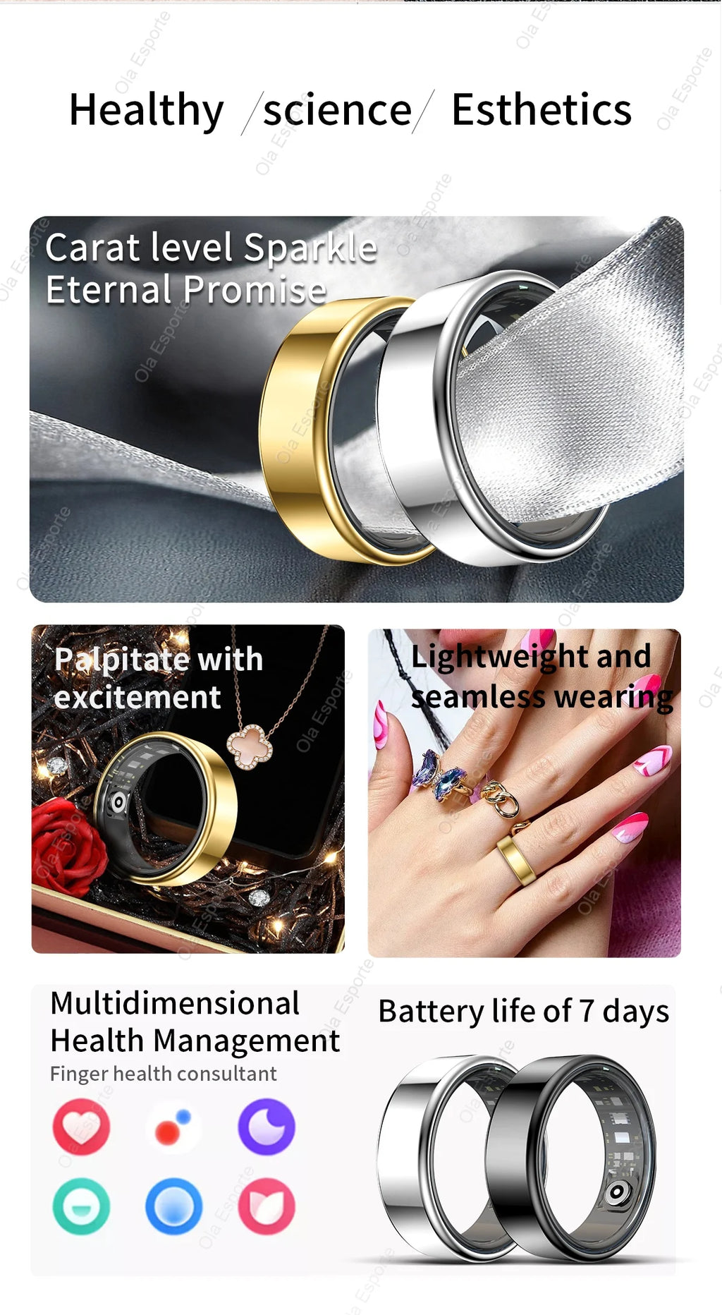Anillo inteligente R10 con base de carga para hombres y mujeres. Monitorización de la salud, el sueño y la frecuencia cardíaca. Resistencia al agua IP68 y 5ATM. Modo multideporte