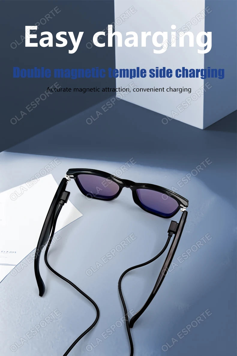 Gafas inteligentes Hot GS05 para hombre 2 en 1 con protección UV, portátiles, polarizadas, con filtro de luz azul, montura negra y lentes blancas. Gafas de sol con función de música.