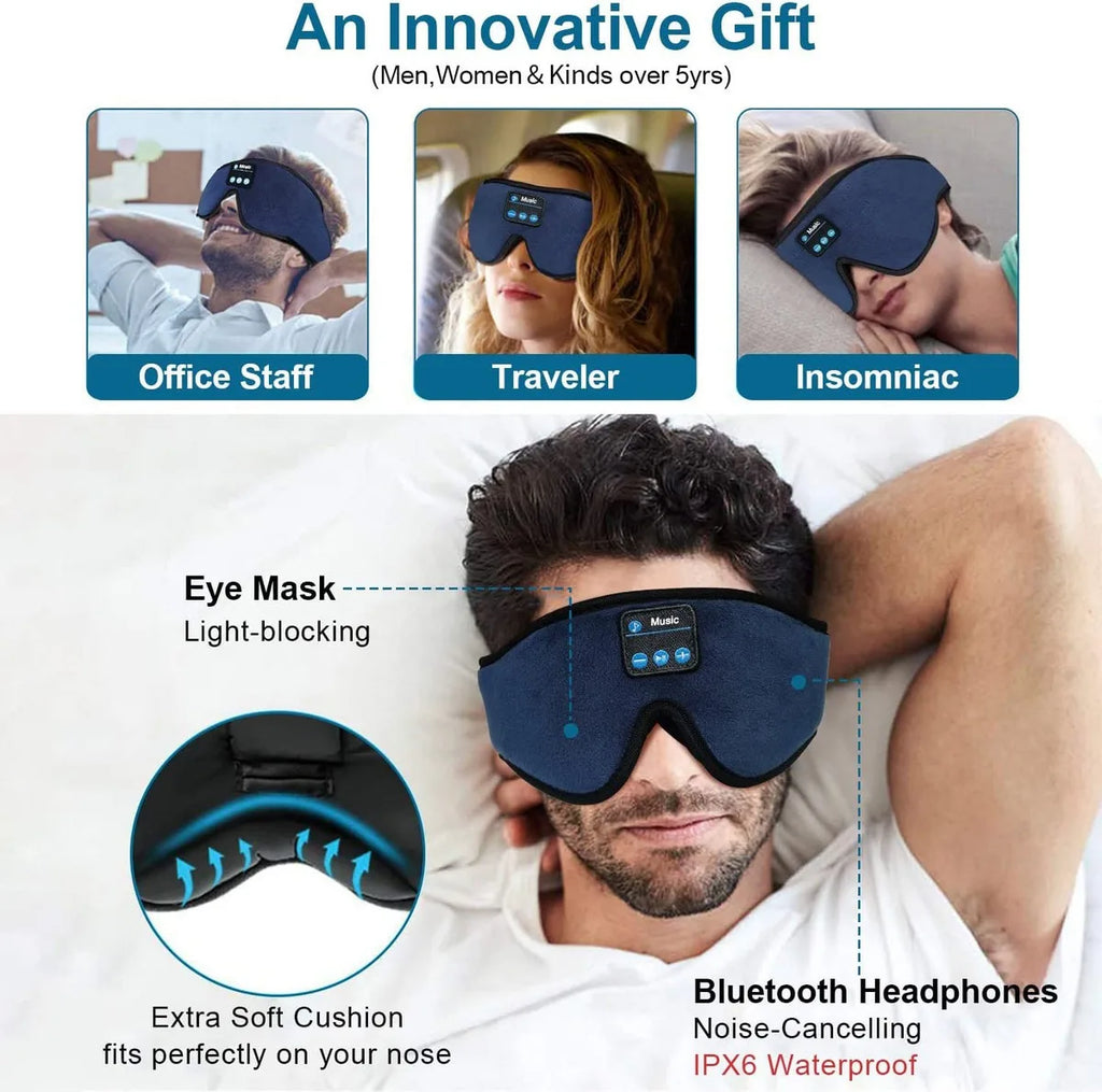 Auriculares para dormir 3D Bluetooth 5.0 con diadema, inalámbricos, transpirables, con antifaz musical, ideales para quienes duermen de lado y para viajes en avión.