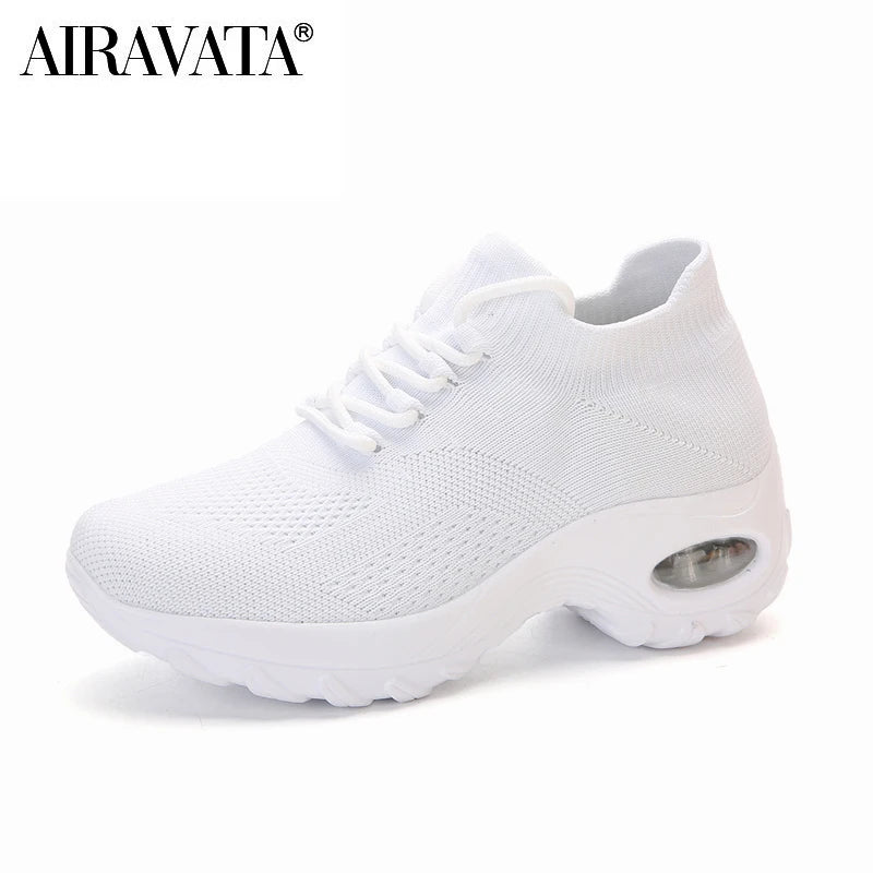 Zapatos casuales para mujer, zapatillas deportivas gruesas, zapatos de plataforma para caminar, mocasines casuales de punto a la moda, tallas 35-42