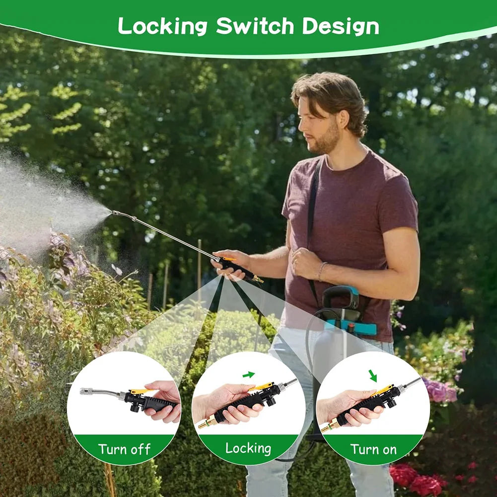 Varilla rociadora de acero inoxidable de 71 cm (28 pulgadas) con conector de latón de 9,5 mm (3/8"). Boquilla para manguera de jardín duradera, ajustable y ligera