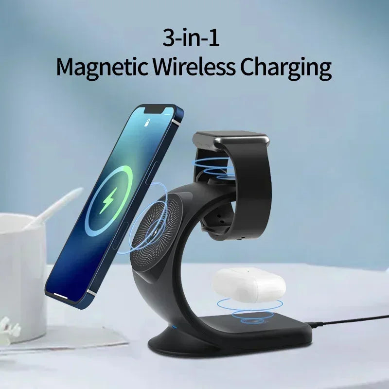 Cargador inalámbrico magnético 3 en 1, estación de carga rápida para MagSafe iPhone 16~12 Pro Max iWatch 10/9/8/7/6/5/4/3/2 SE AirPods Pro